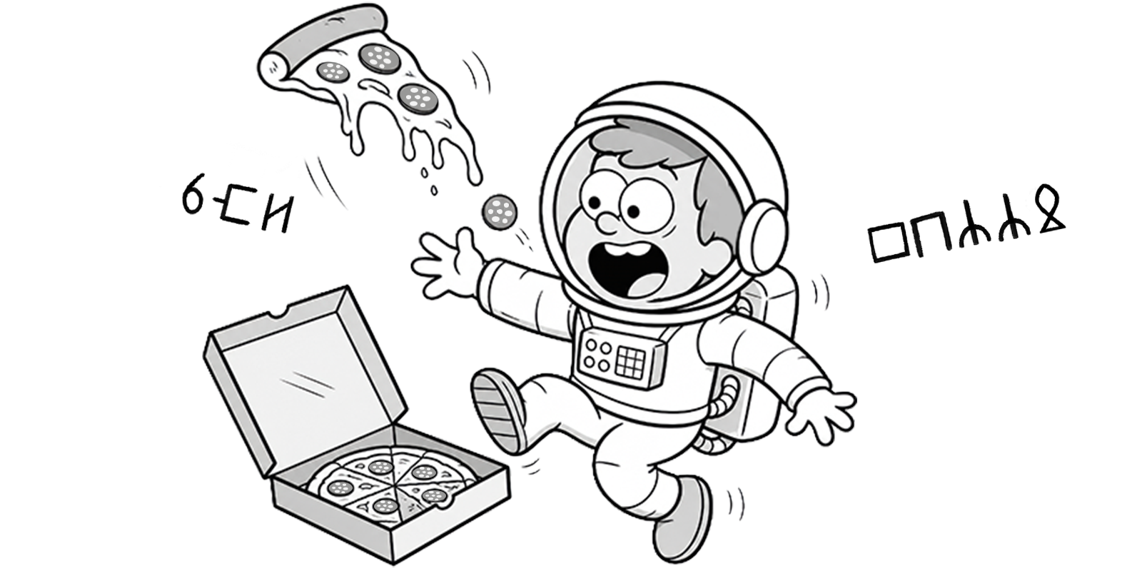 Astronaut chased by pizza fun fact illustration